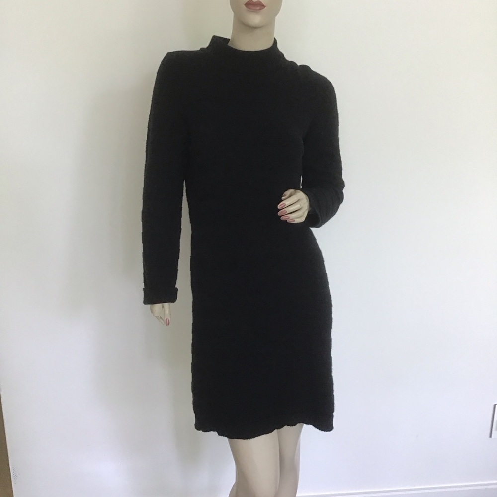 Barneys New York Black Wide Ribbed Knit Thick 100% Cashmere Sweater Dress XS 2 4